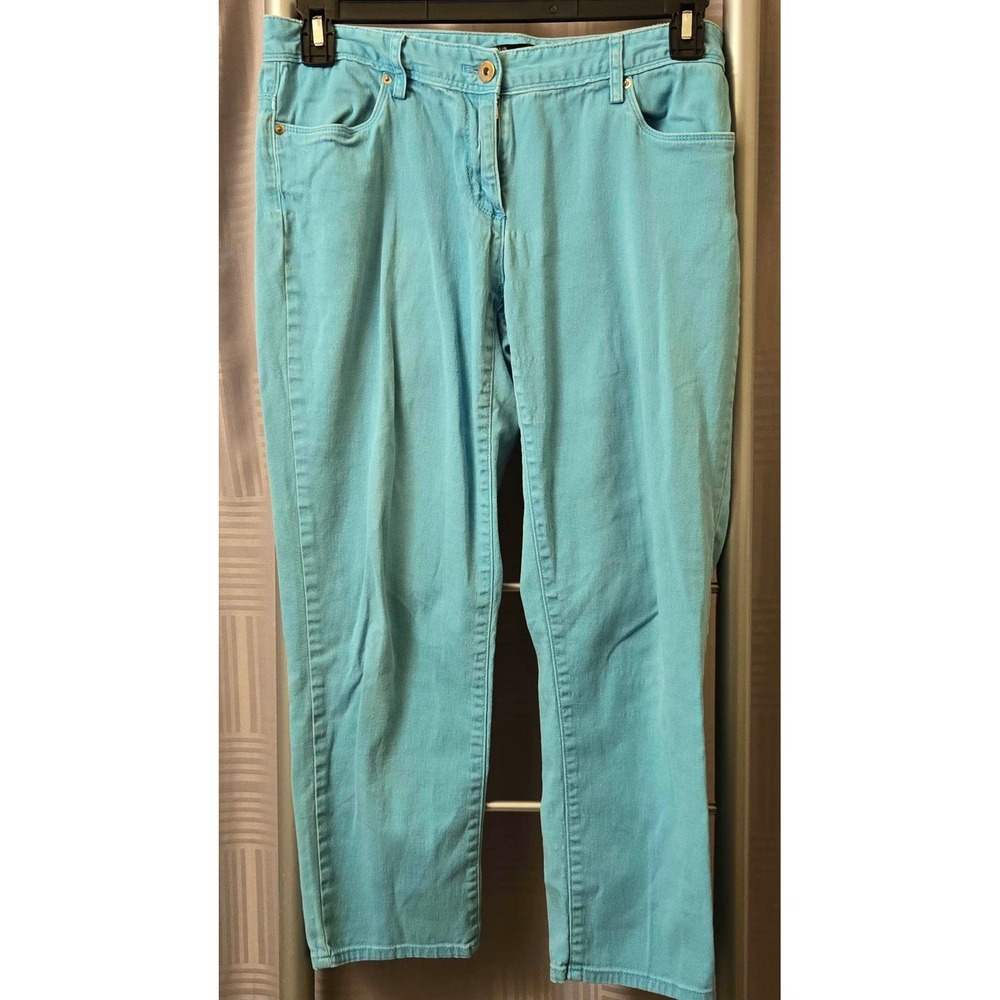 Chaus Womens Turquoise Blue Cropped Straight Leg Stretch Pants Size 6 32x24